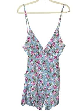 AZ Blue/Purple Multicolor Floral Boho Romper, Size Large/XL